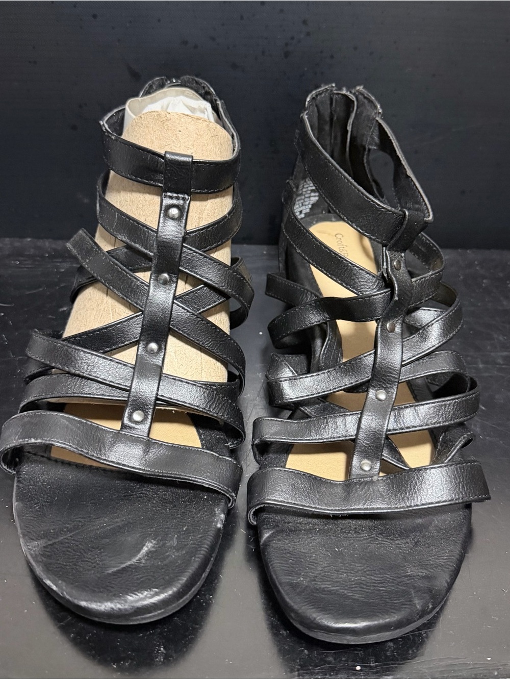 croft & barrow Black Strappy Gladiator Sandals with Stud Detail